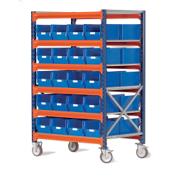 Lagerreol på hjul med plastkasser - 40 x 510306 - Lagerreoler